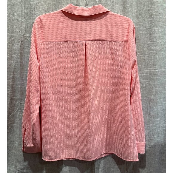 Studio Works Roll-Tab Sleeve Bright Pink Button Down Blouse Medium - Picture 2 of 13